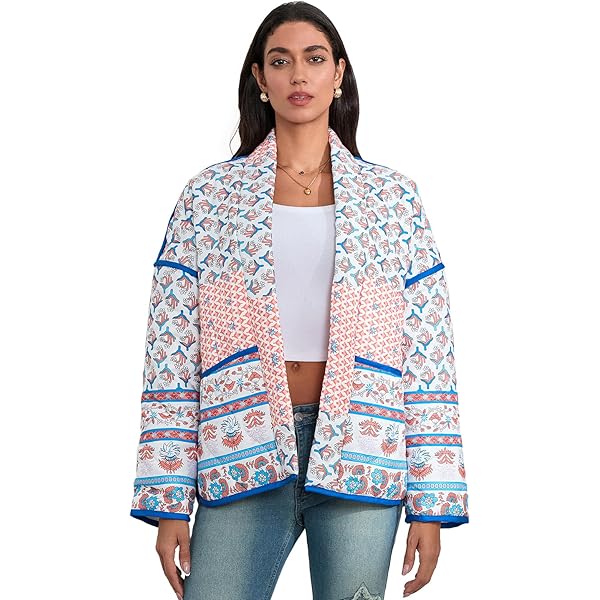 ジャケット・アウター botanical pattern nylon long coat HzDazrl Women Floral Quilted Jacket Cardigan Long Sleeve Vintage